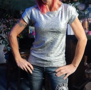 Shiny Silver Metallic Top